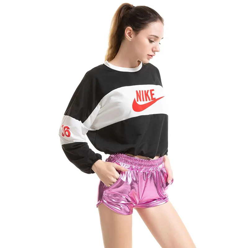 Блестящие женские брюки с высокой талией спортивные штаны для йоги блестящий