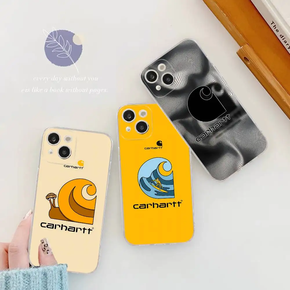 Фото Силиконовый чехол C-Carharttes LOGO TPU для iPhone 11 12 13 14 15 16 17 Pro Max, противоударный, прозрачный, с прозрачной задней панелью №5
