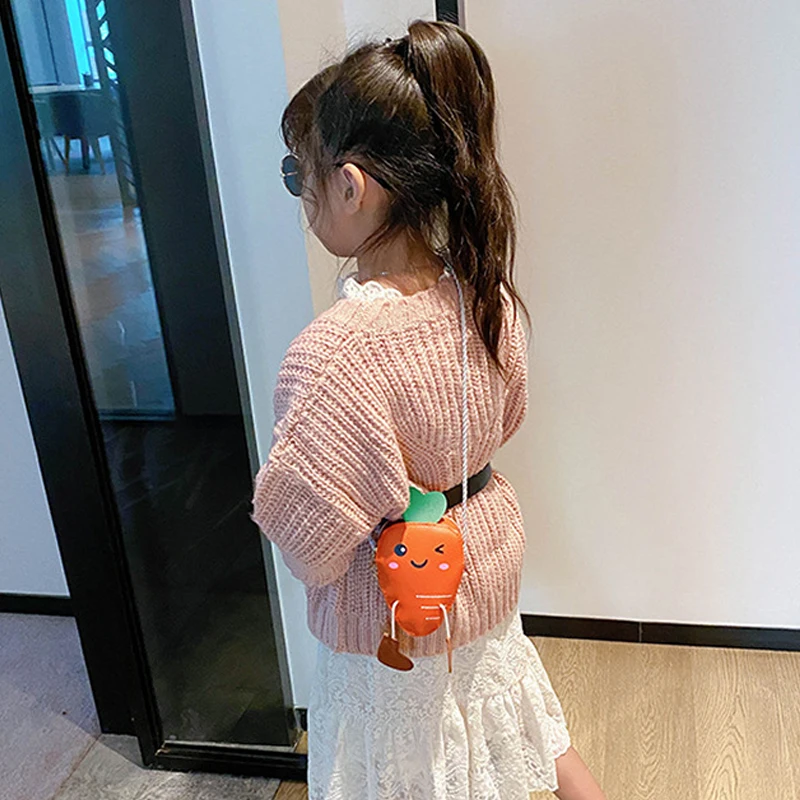 New Mini Cartoon Carrot PU Leather Children's Small Crossbody Bag Cute Kids One Shoulder Bag Boy Girl Sweet Messenger Bag Purse