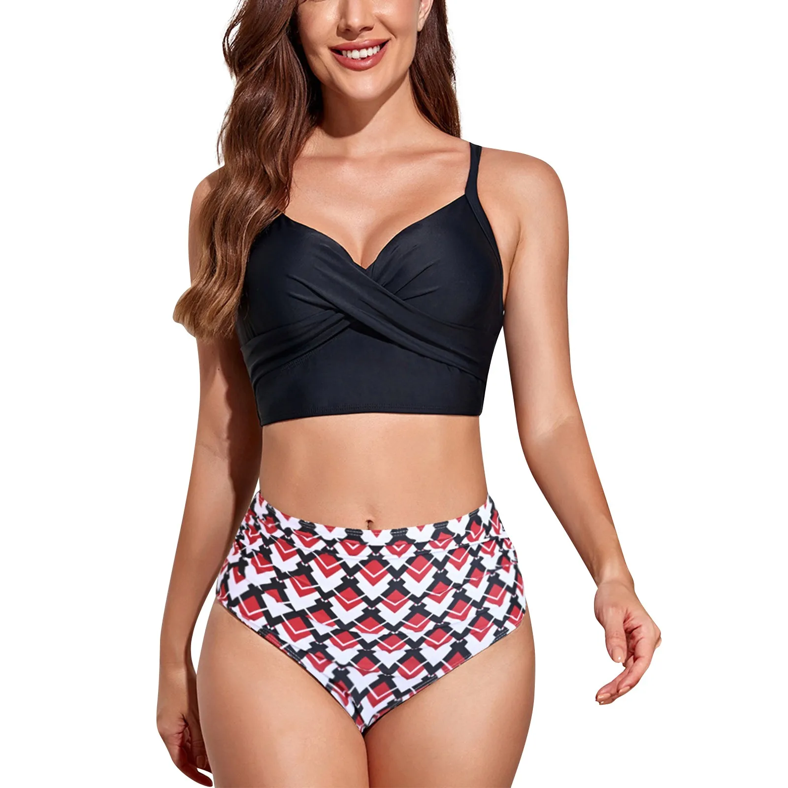 

Элегантные сексуальные бикини 2023, женские купальники, комплект из двух предметов, сексуальное бикини с принтом и высокой талией, женский ку...