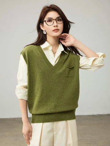 SuyaDream Женские жилеты из мериносовой шерсти оливкового цвета
