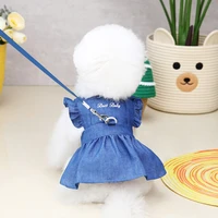 summer thin pet dog clothes embroidered letter denim skirt dog clothing dresses bulldog dress puppy dress for small pet