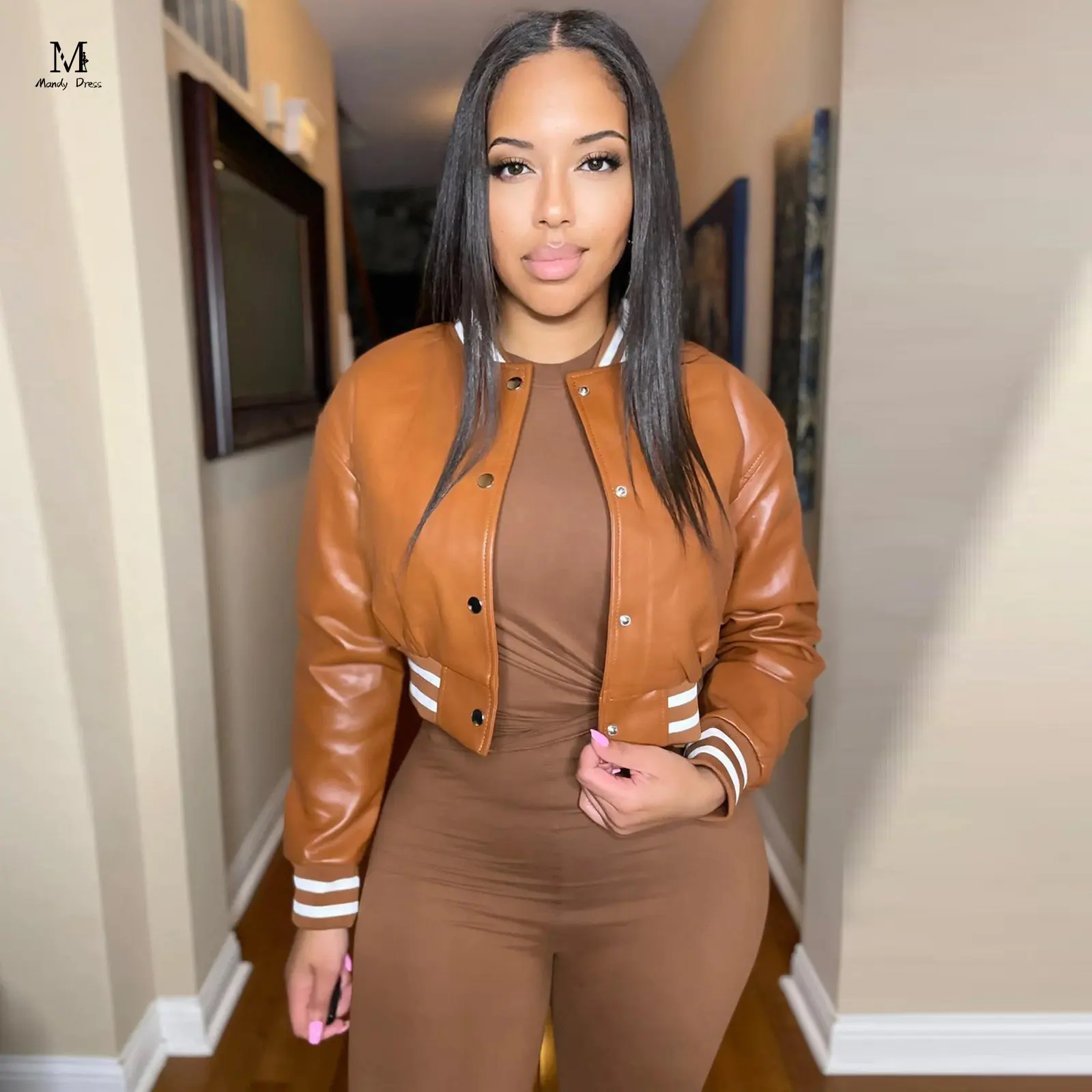 

Женская зимняя куртка из ПУ кожи, Y2K