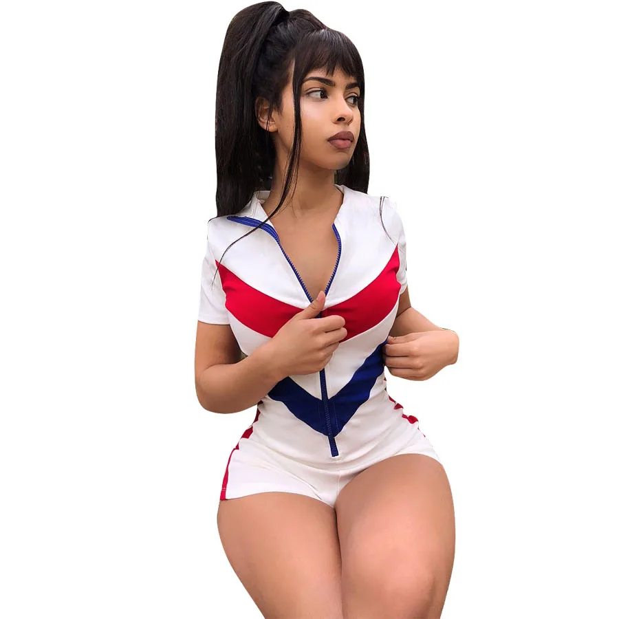 

Fitness Women Streetwear Neon Bodysuit Women Short Sleeve Casual Playsuit Sexy Tight Sports Overalls