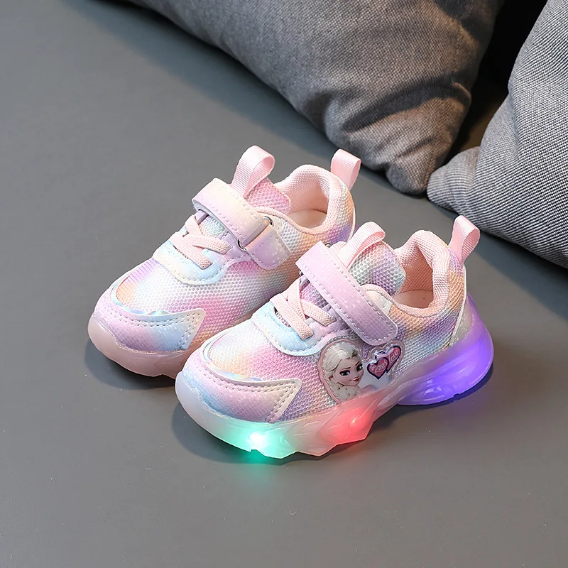 

Disney elsa Children's LED Lighting Sneakers Spring Breathable Lighting Shoes 1-6 Years Old Girls Baby Soft Sole Toddler Shoes