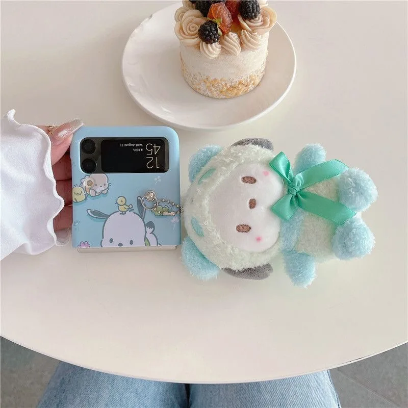Sanrio MyMelody Pochacco With Cartoon 3D Plush Doll Phone Case For Samsung Galaxy Cover ZFlip3 ZFlip4 5G Back Cover Girl Gift