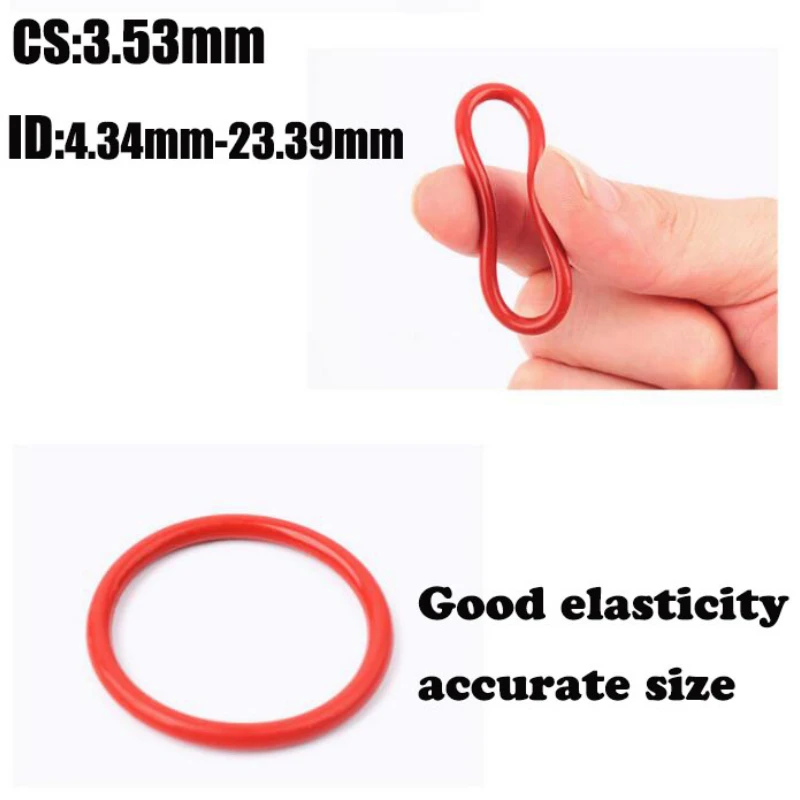 

100 Pcs VMQ O Ring Seal Gasket CS 3.53mm ID4.34mm ~ 23.39mm Silicone Rubber Insulated Waterproof Washer Round Shape Nontoxi Red