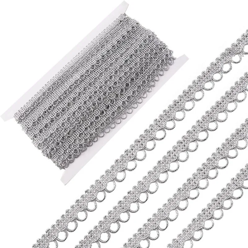 20 Ярдов Серебряного Кружева С Металлическими Краями Ткань Цветочным Узором Для