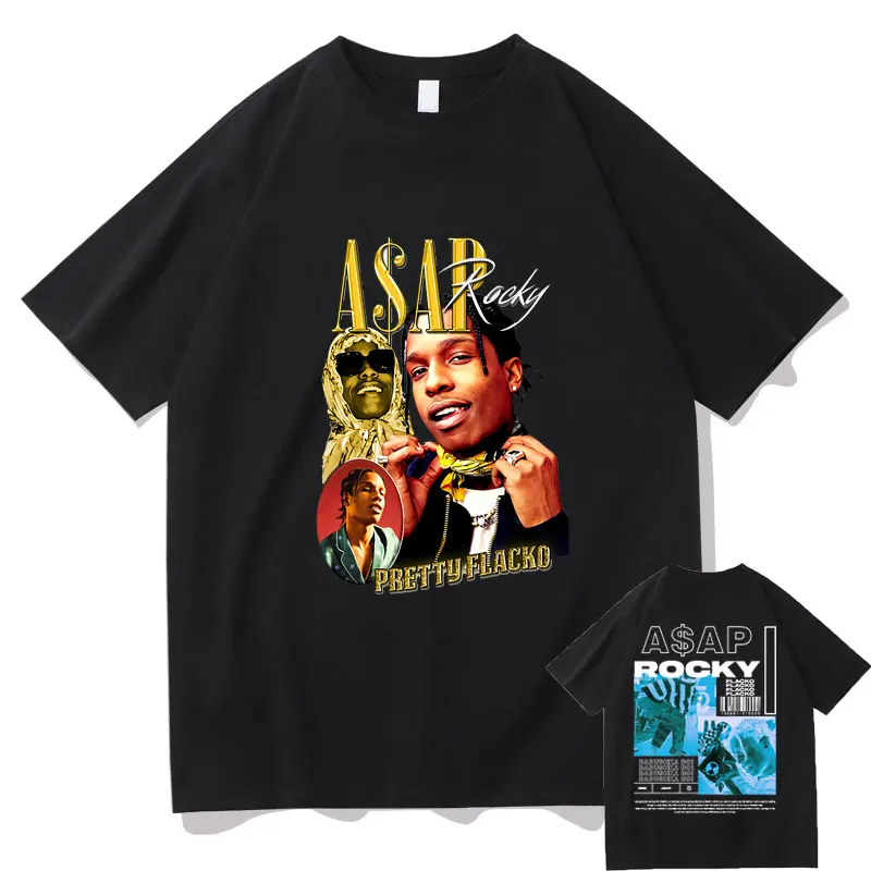 

Hip Hop Rapper Asap Rocky Double Sided Print T-shirt Men Women Shrink-proof Cotton Tshirt Short Sleeve Summer Man Plus Size Tees