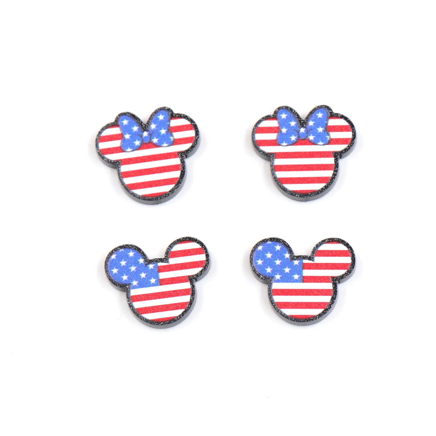 Set of 10 18mm 4th of July Independence Day Mouse Head For Earrings With Bow Glitter Acrylic Jewelry Accessories