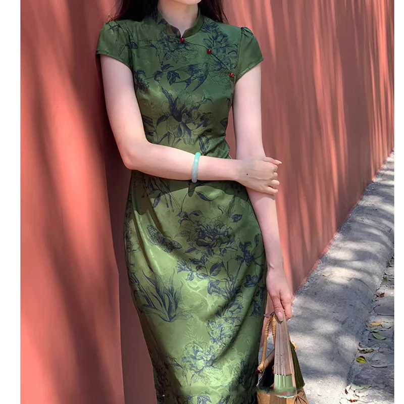 Женское длинное жаккардовое платье-Ципао в стиле ретро