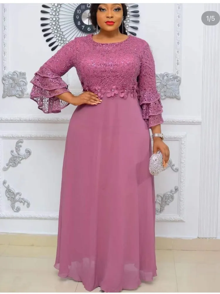 

Evening Long Africa Dress Women 3/4 Sleeve With Appliques Robe Africa Clothing Autumn New Patchwork African Party Dress Vestidos