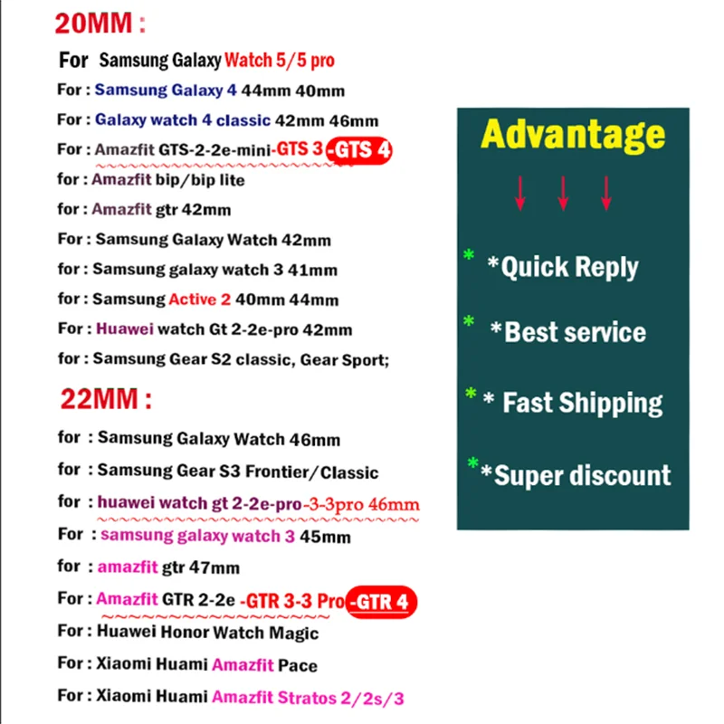 20/22mm strap For Samsung Galaxy watch 4/4 Classic/5/5 pro/3/46mm/42mm/Active 2 Gear S3 Silicone bracelet Huawei GT 2/3 pro band