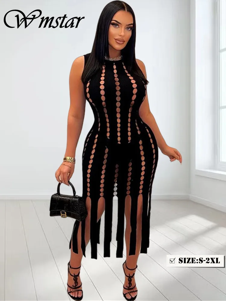 

Wmstar Dresses for Women Sexy Elegant Bodycon Outfits Tassel Dress Hollow Out New In Summer Clothes Drop Wholesale Shipping 2023
