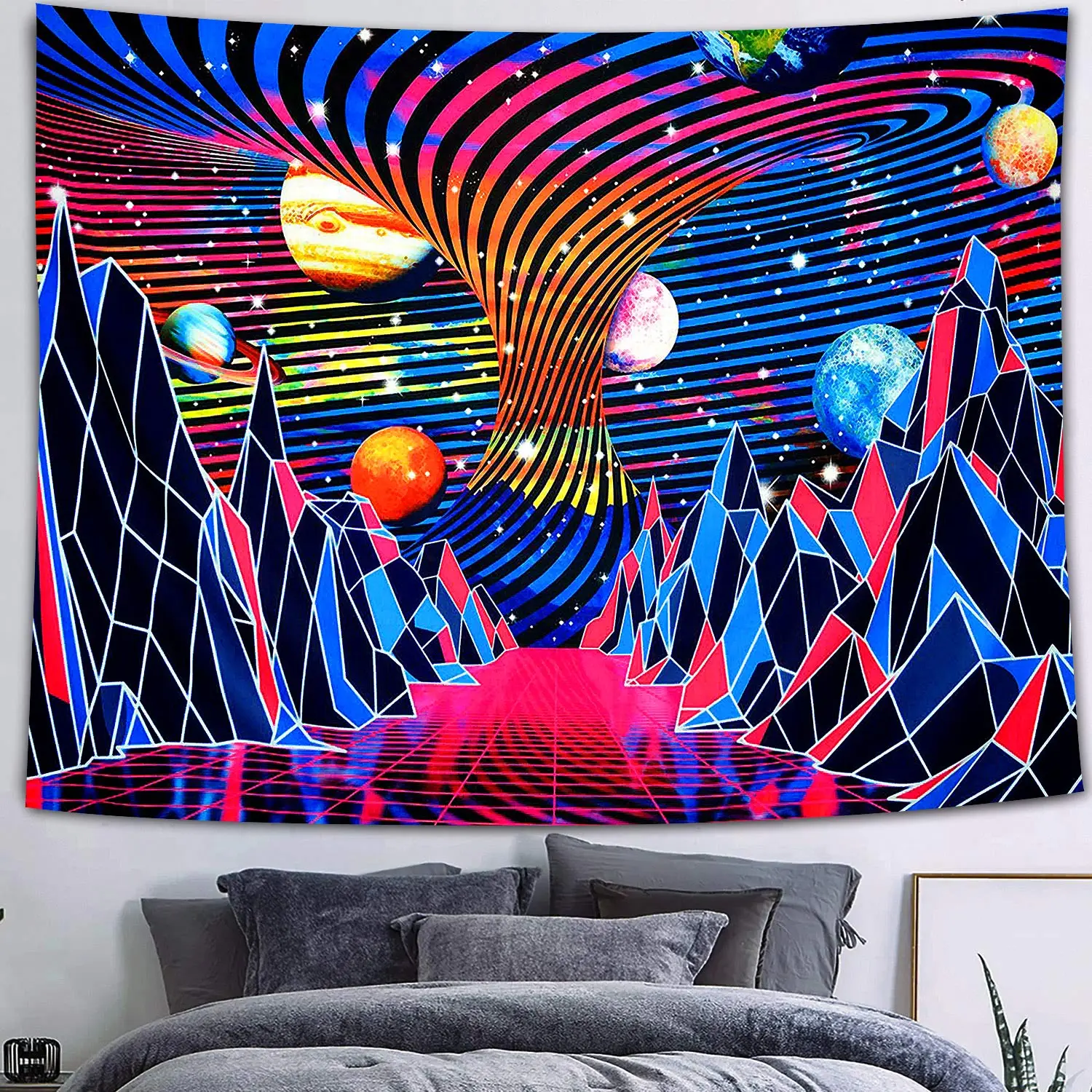 

Psychedelic element Tapestry Psychedelic Fantasy Future City Cyberspace Tapestry Neon "Good Vibes Only" Planet Mountains Poster