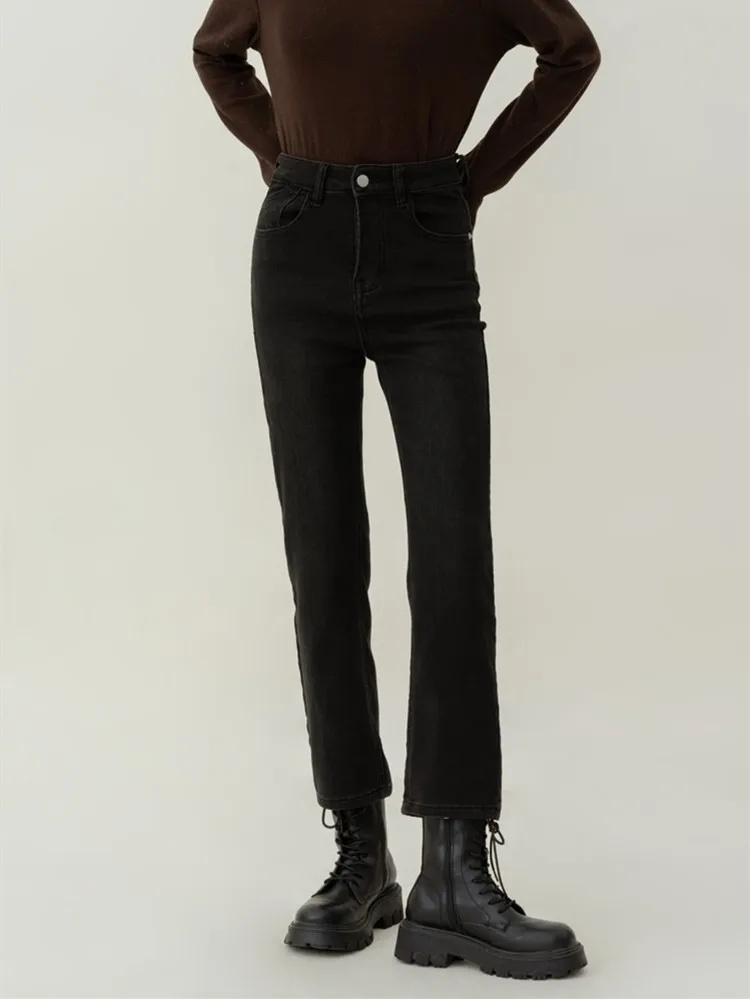 

ZHISILAO New Black Straight Jeans Women Vintage Classic Cotton Ankle-length High Waist Denim Pants Korean Style