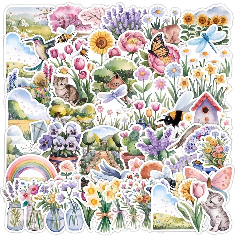 10/30/50 шт. кавайные весенние цветы липкие наклейки из ПВХ эстетическое украшение Скрапбукинг DIY ручной учет канцелярские принадлежности