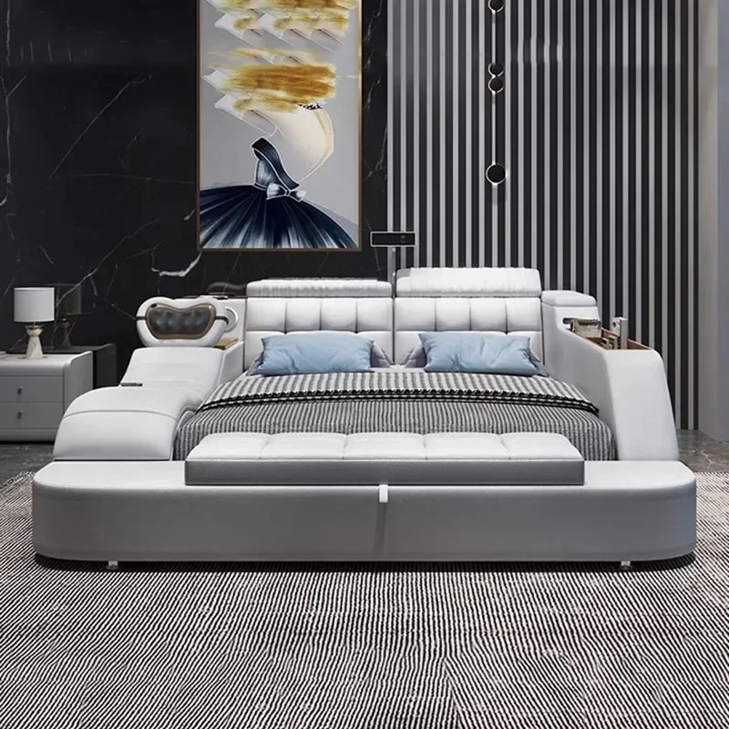 Современная эстетическая двуспальная кровать многофункциональная мебель для