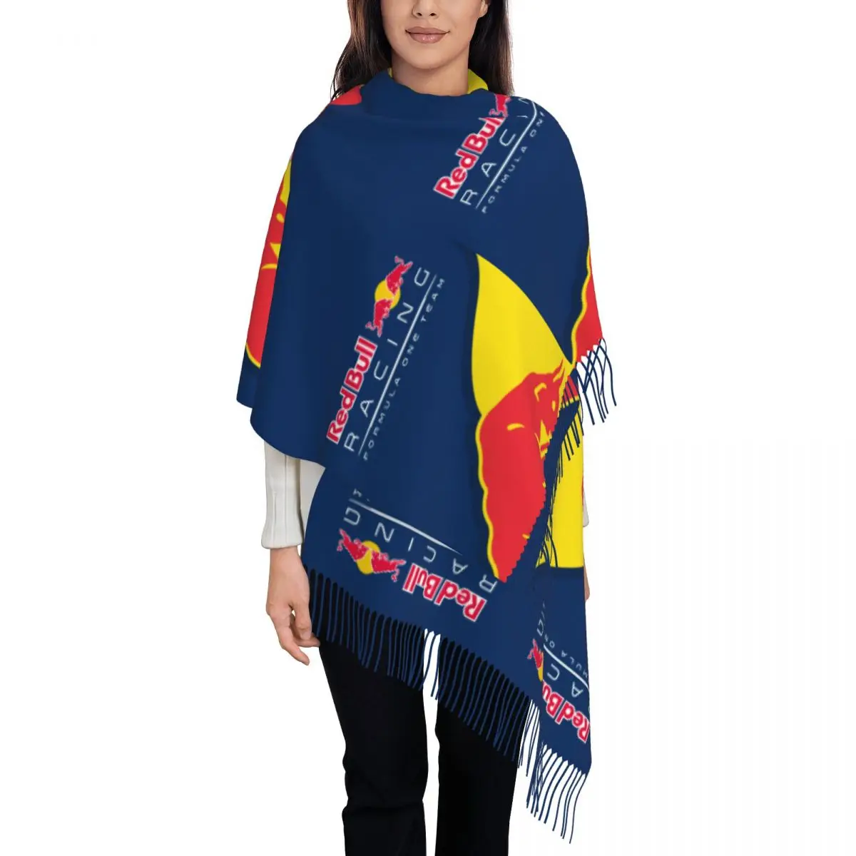 

Red Double-Bull Scarf Wrap Women Long Winter Fall Warm Tassel Shawl Unisex Scarves