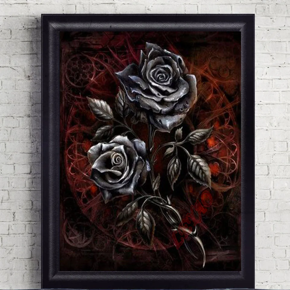 

Black Rose Full Diamond Embroidery Mosaic Cross Stitch Kits Gothic Home Decor Diamond Painting New Arrival Wall Decor