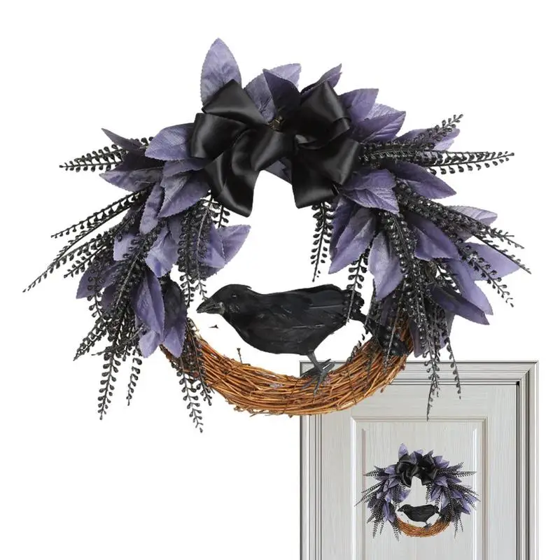 

Spooky Halloween Wreath Halloween Wreaths For Front Door Horror Decorations Artificial Wreath Home Decor With Crow & Bowknot For