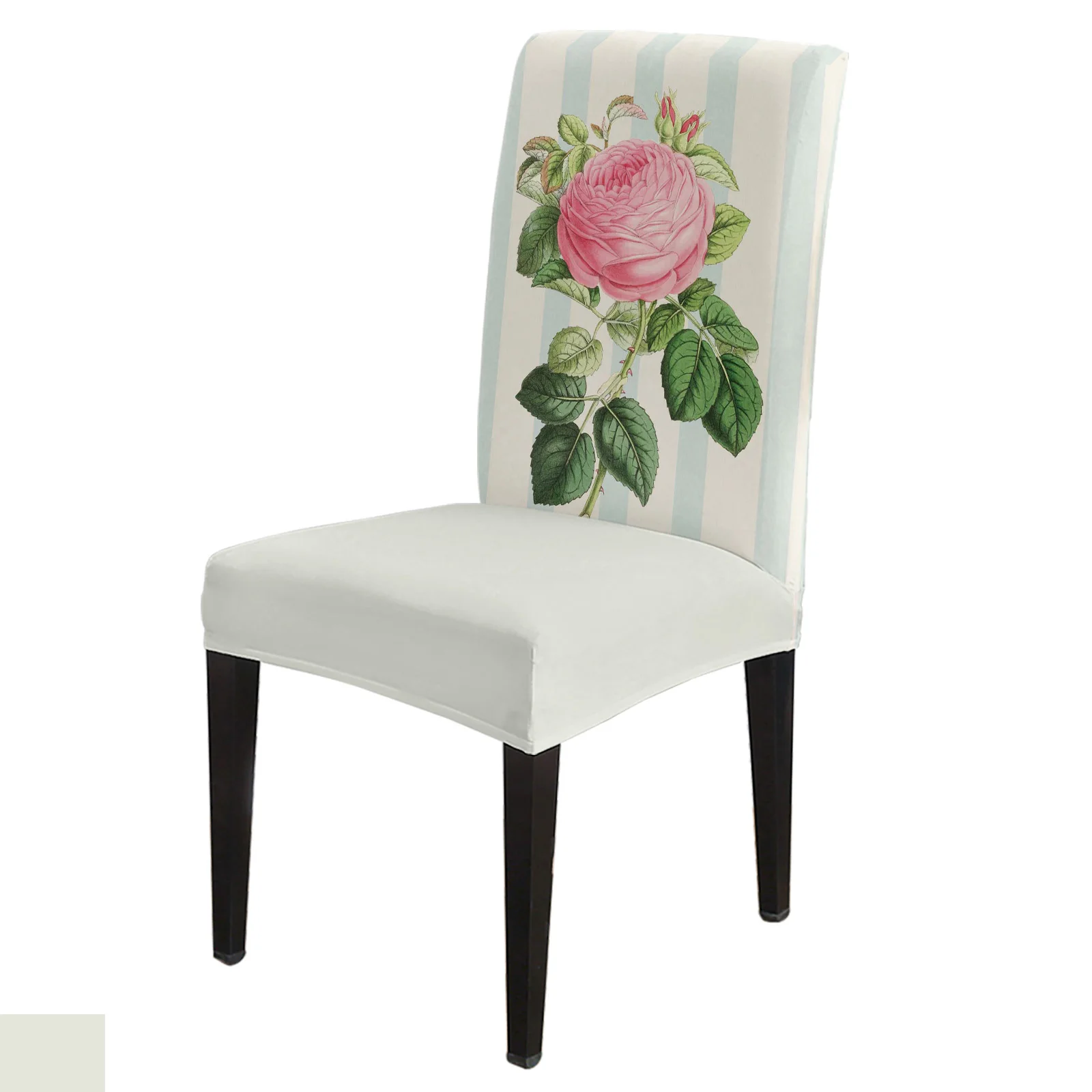 

Valentine's Day Rose Stripes Table And Chairs Chair Covers Living Room Wedding Supplies Dining Chair Cover Elastic