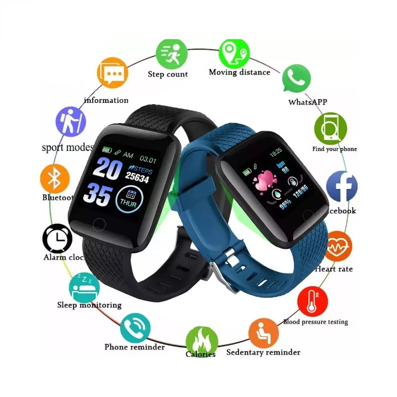 

Смарт-часы 116plus, Bluetooth, фитнес-трекер, спортивные часы, пульсометр, измерение кровяного давления, смарт-браслет для телефона IOS