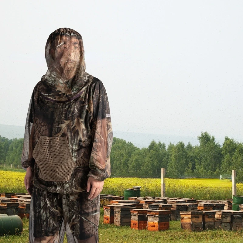 

Ultra Thin Bionic Camouflage Hunting Suit Anti-Mosquito Fishing Adventure Climbing Camping Hooded Mesh Clothes Beekeeping Suit