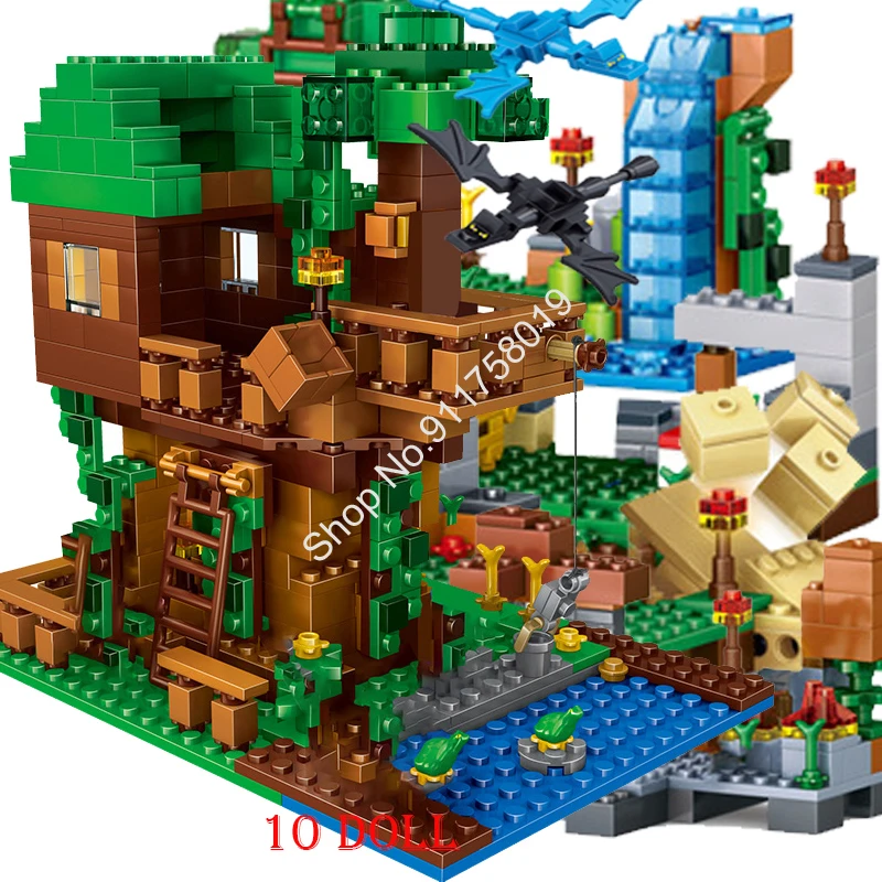 

The Tree House Small Building Blocks Sets With Steve Action Figures Compatible My World Minecraftinglys Sets Toy For Children