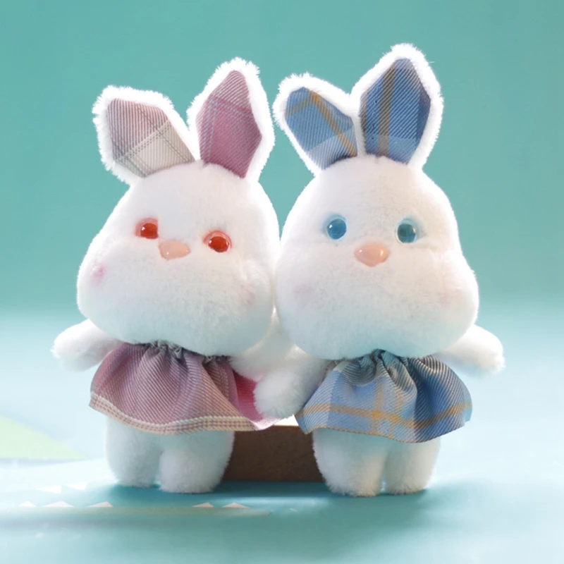

15cm Cute Bunny with Plaid Skirt Plush Toys Keychain Rabbit In Princess Dress Plushie Dolls Key Ring Children Birthday Gift