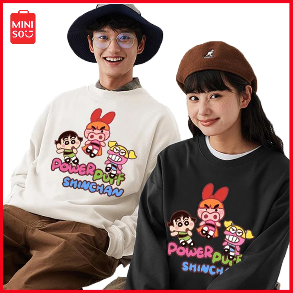 

Miniso Crayon Shin-Chan Japanese Anime Couple Y2K Long Sleeved Round Neck Pullover Autumn Fashion Versatile Loose Casual Wear