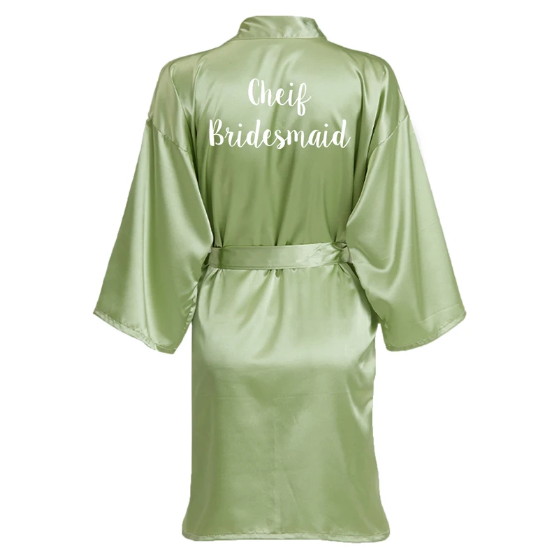 Faux Satin Robes Bridal Robes Wedding Bridesmaid Morning Robe Short Satin Robes Custom Robe Sage Green Bride Robe Sister Bride