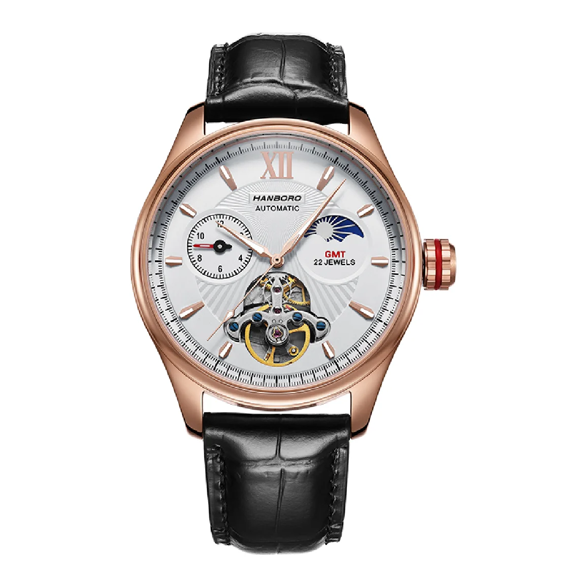 

HANBORO Luxury Automatic men Watches GMT Waterproof Male Mechanical Wristwatches Hollow Out Luminous fashion MAN WATCH