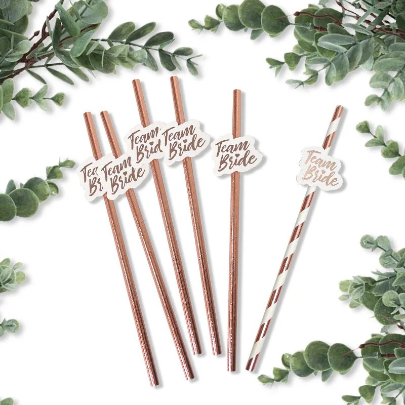 

Wedding Decorations Paper Straw Rose Gold Team Bride Party Straws Wedding Bride to be Bachelorette Party Bridal Shower Supplies