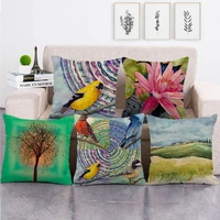 beauty bird linen pillowcase red flower pillowcases for pillows aesthetic decorative cushions for bed home decor sofa 45x45 cm
