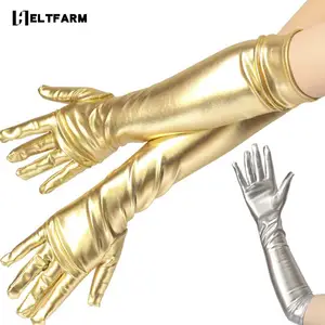 Золотые, серебряные перчатки металлик из искусственной кожи с мокром эффектом, перчатки для вечеринок и выступлений, женские сексуальные длинные латексные перчатки длиной до локтя