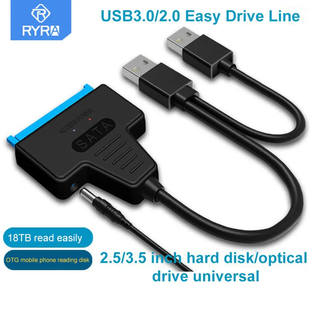 

RYRA Usb3.0 To Sata Easy Drive Cable With DC Power Supply Port Hard Disk Adapter 2.5-inch Easy Drive Line Portable USB Converter
