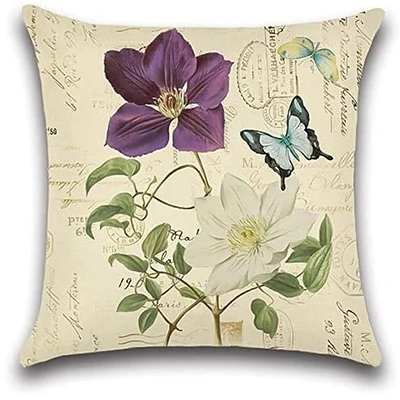 

Льняная квадратная наволочка 50x50 с цветочным рисунком бабочек