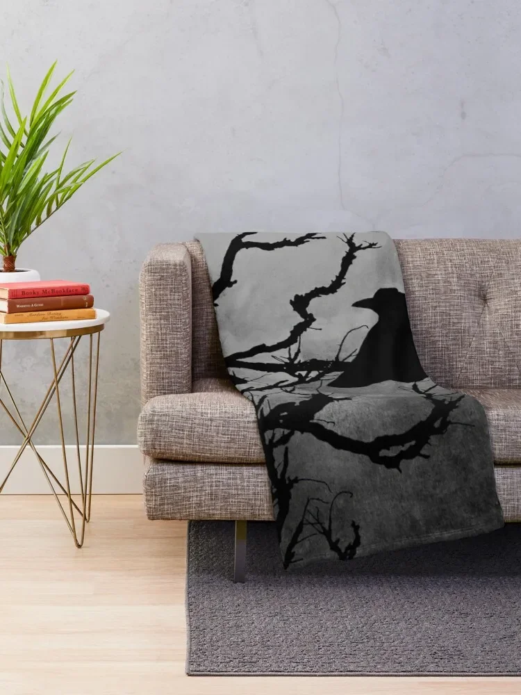 Ворона дневное желтое штормовое небо готическое искусство A526 плед одеяло