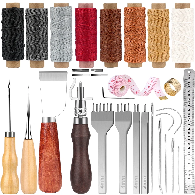 

LMDZ Leather Craft Tool Sets With Hand Sewing Stitching Punch Carving Tools And Other Leather Working Accessories For Belt