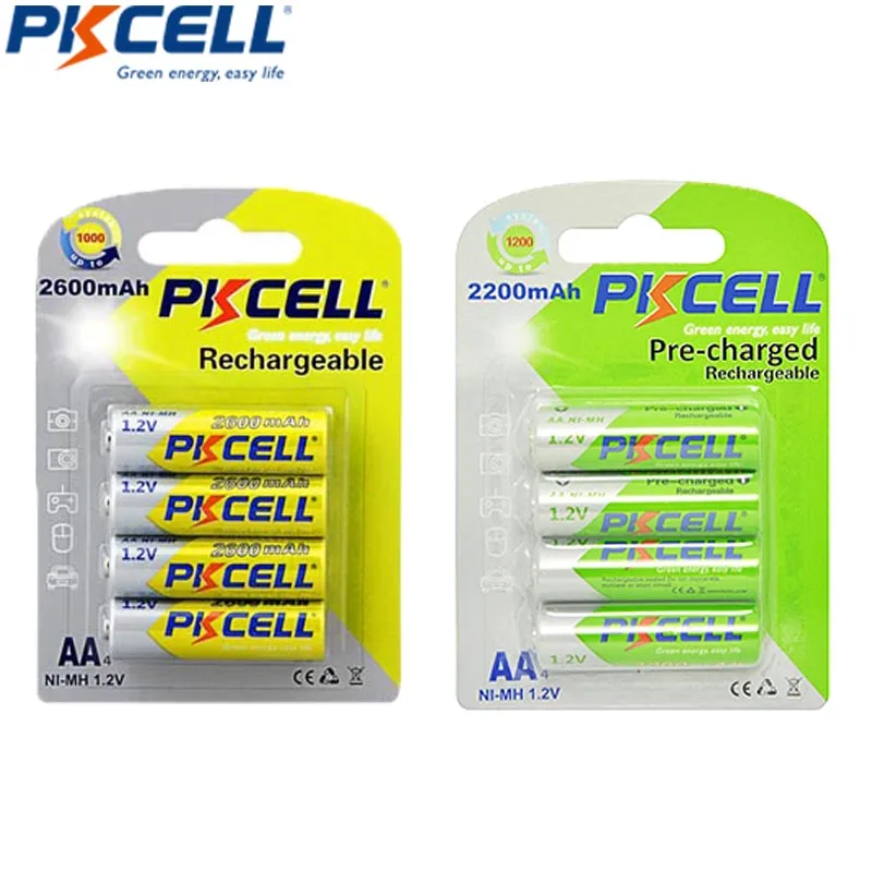 

8Pcs/2cards PKCELL AA 1.2V NIMH 2600mah Rechargeable Battery And AA 1.2V NIMH 2200mah LSD Rechargeable Battery For Camera