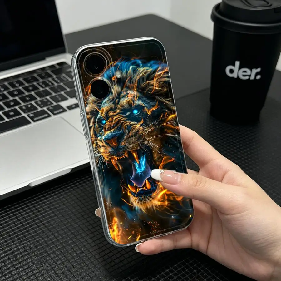 Фото Мягкий чехол для телефона Honor X9b X7b X8 90 Lite X8b X9a X8a с принтом «Огненная голова льва» №1