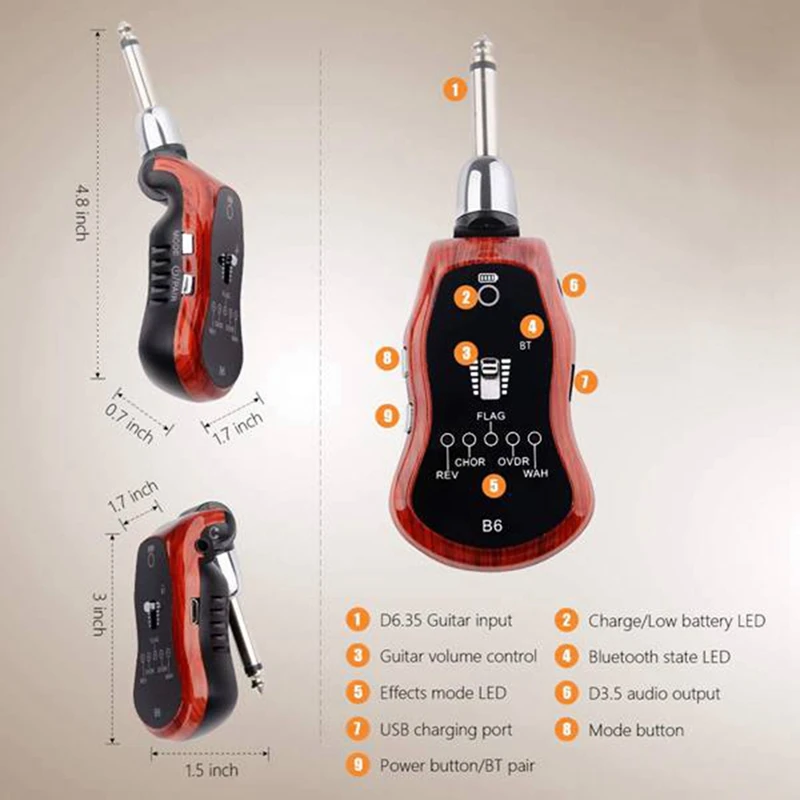 B6 гитарный усилитель для наушников мини-штекер Bluetooth-приемник перезаряжаемый
