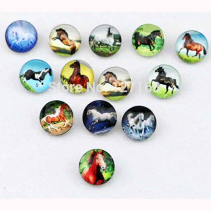 

10 Pieces / Lot Glass Dome Horses 18mm Snap Buttons Fit Interchangeable Diy Jewelry Findings Component