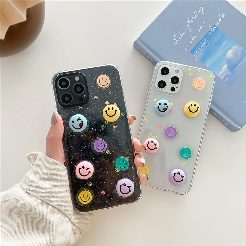 

3D Cute Wave Point Smile Face Phone Case for IPhone 12 Mini 11 Pro Max XS XR Clear Soft TPU Cover for 12Pro SE 2020 7 8 Plus