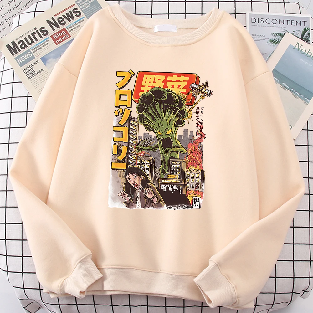 

Huge Broccozilla Destroys The City Hoodie Vintage Sweatshirts Street Fashion Tracksuit For Male Oversize Comfortable Streetwear