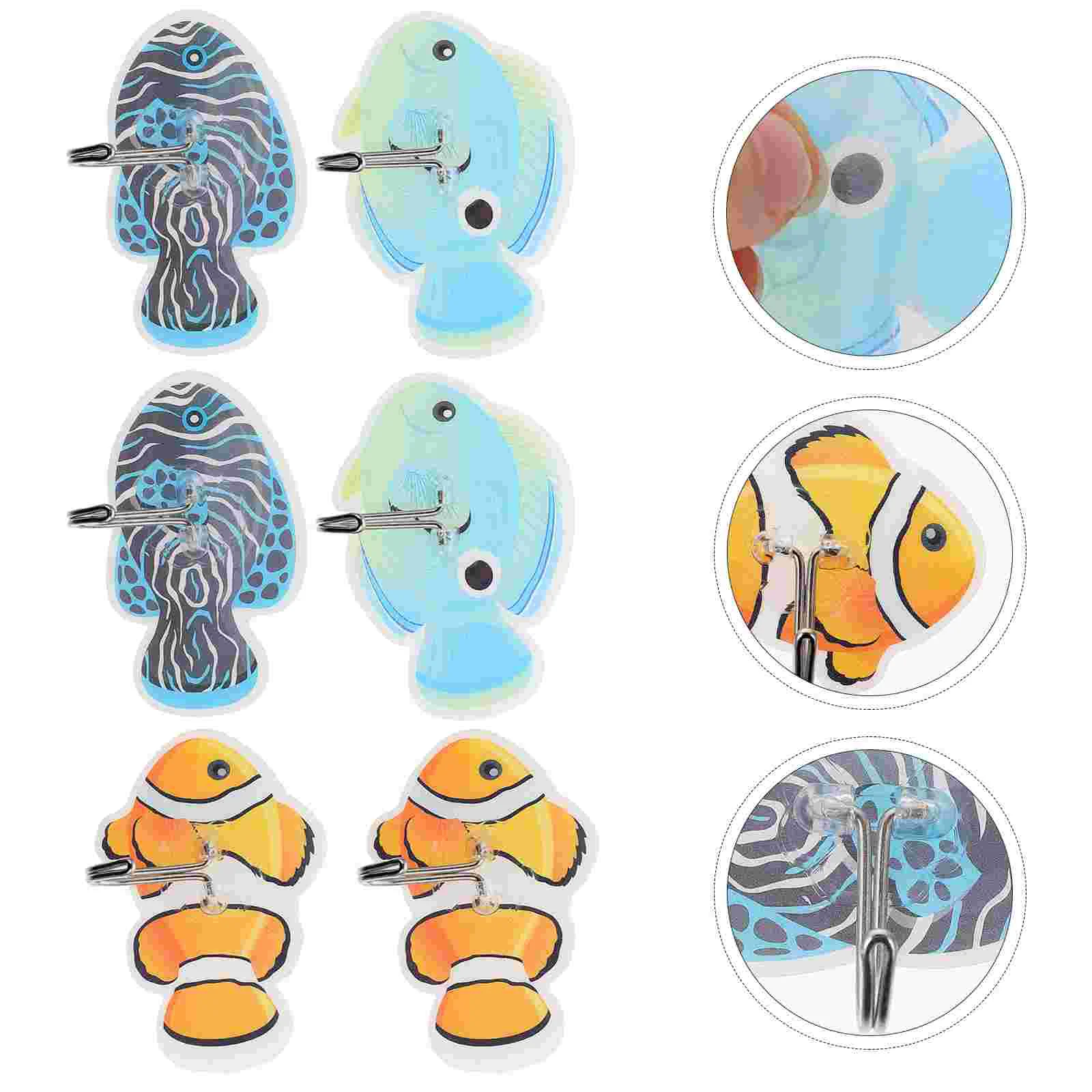 

6Pcs Self-adhesive Cartoon Hooks Tropical Fish Shaped Hooks Household Sundries Hooks