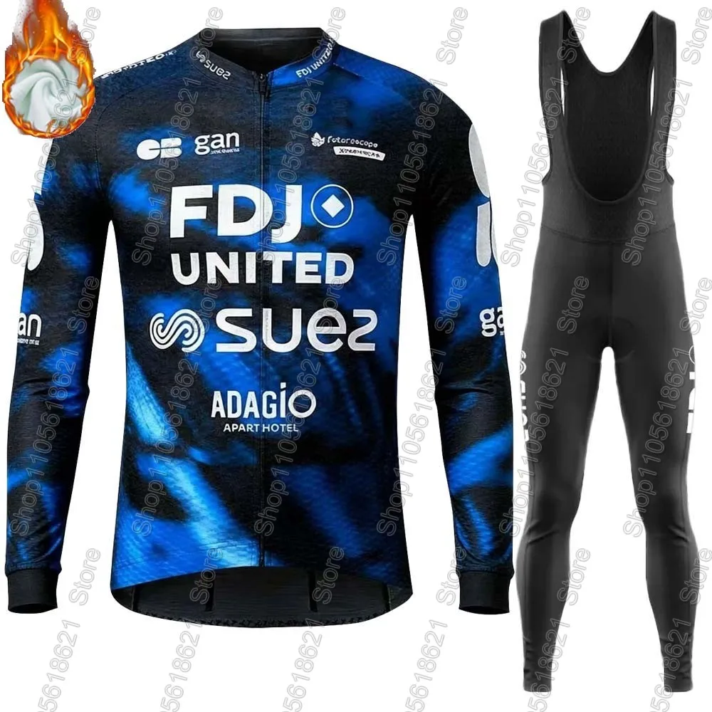Фото Велосипедная форма FDJ United SUEZ 2026, комплект 2026, Франция, костюм с длинным рукавом, штаны для горного и шоссейного велосипеда, велоодежда. №3