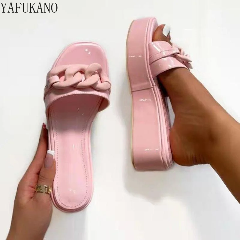 

Туфли-лодочки женские на платформе, модные сандалии с металлической цепочкой и кристаллами, повседневные спортивные шлепанцы, тапочки, 2022