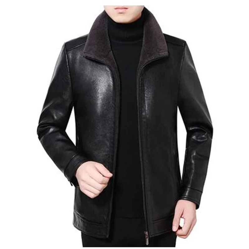Black brown mens leather jacket slim motorcycle coat men thicken jackets Plus velvet clothes jaqueta couro street fashion b331